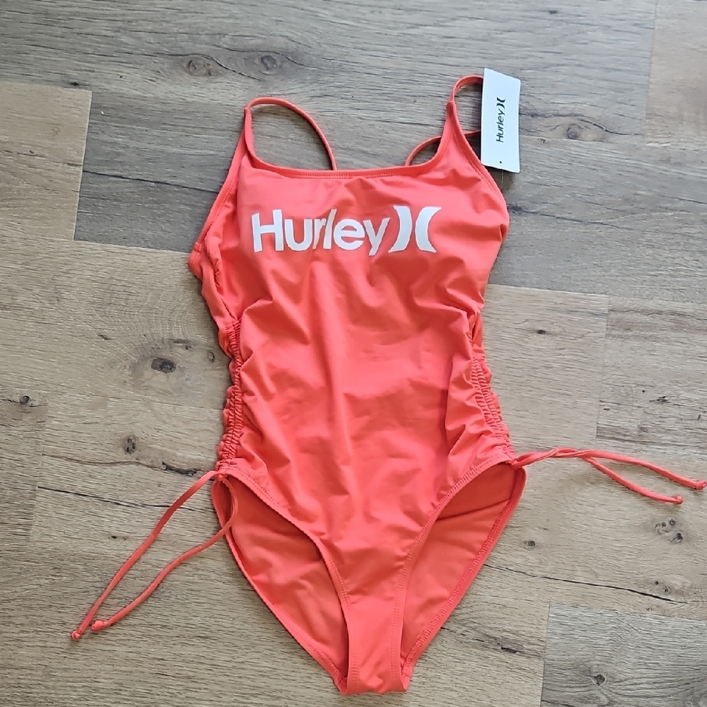 Hurley Orange High Leg One Piece Swimsuit NWT Size S Sporty Logo